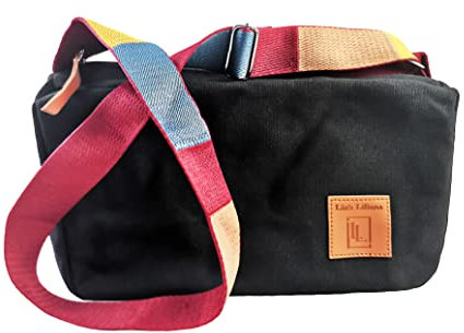 Lin‘s Liliana Canvas Umhängetasche rechteckig, Crossbody Tasche Schultertasche Shoulder Bag (Schwarz)