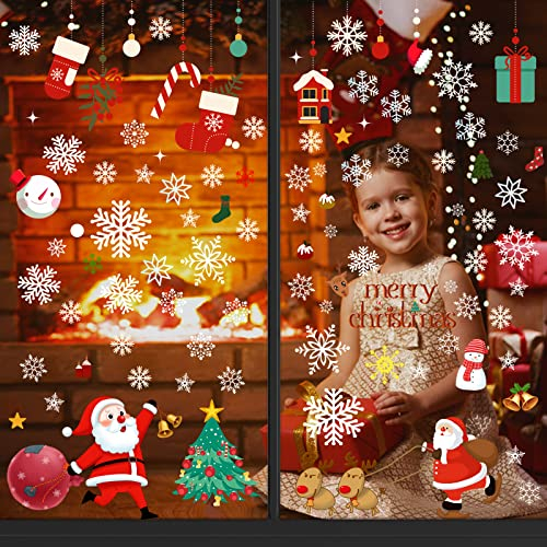 Edsvyug Fensterbilder Weihnachten Selbstklebend, Fensterbild Weihnachten Kinder, PVC Fenstersticker Deko, Weiß, Rot, Traditionell, Fensteraufkleber