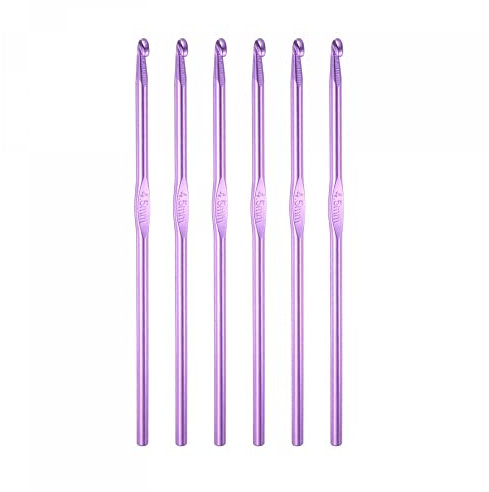 Sourcing Map 6 Stück Häkelnadel Set - Aluminum Stricknadeln 4,5mm - Ersatz Häkelnadeln Zubehör für Anfänger DIY Bastelgarn - Lila