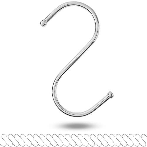 S-Haken zum Einhängen, 24 Stück, in Silber, Metallhaken für bis Ø 32 mm Stangen, Länge 85 mm, S Haken für Küche, Kleiderstange, Garage, Topf, Pfanne, Tasse, Hängehaken, Küchenhaken, Doppelhaken Set