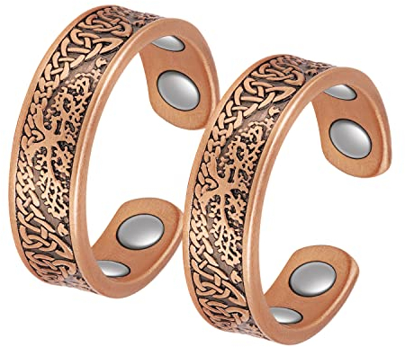 Jeracol Kupfer Magnetringe für Frauen Männer,2 Stück 99% reines Kupfer magnetische Kupferringe mit starken Magneten,verstellbare ring mit einer Geschenkbox(Kupfer)