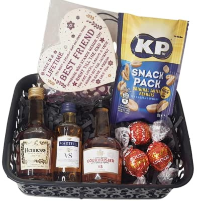 Classic Cognac & Brandy Miniature Gift Trio Basket |Gift Hamper| Cognac Gift | Alcohol Gift | For Her | Adult Gifts (Best friend Heart)
