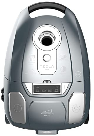 TESLA BG600W Ultimate Silent PRO Beutelstaubsauger (700 W, Geräuschfarbe 61 dB, Arbeitsradius 10 m, waschbarer HEPA-Filter, Beutelkapazität 3 l, Leistungsstufe min-max) (Grau)