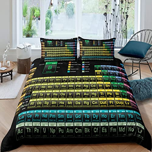 MIYOLI Bettwäsche 135x200 Periodensystem Bettwäsche-Sets Periodensystem 3D Bettbezug Weiche Jugendliche 110gsm Mikrofaser 3 Teilig Bettbezüge mit Reißverschluss und 2 Kissenbezug 80x80cm