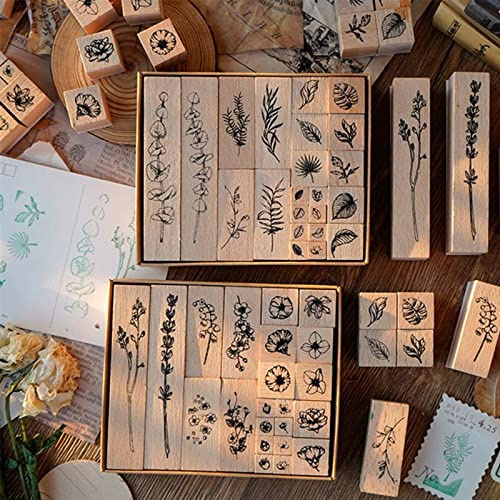 Holzstempel zum Basteln, 22 PCS Gummi Holz Vintage Holzstempel, Stempel Holz Natürliche Pflanze Seal Set für Scrapbooking Karten Machen Basteln Zeitschriften Geschenkanhänger (Frühlingsthemen)