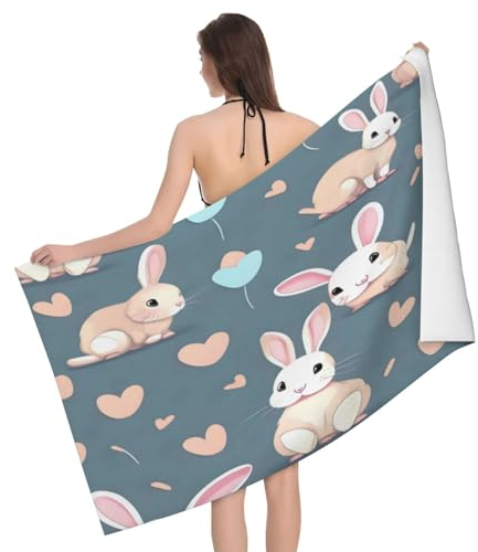 EkcoS Cartoon Cute Bunny Mikrofaser saugfähiges Badetuch, weich und saugfähig, Handtücher für Badezimmer, Fitnessstudio, Hotel und Spa (81,3 x 132,1 cm)