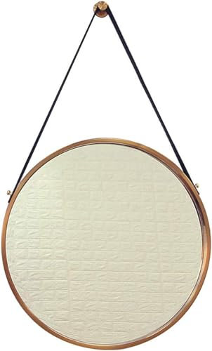 ARZEON Espejo de pared redondo/baño lavabo espejo de maquillaje/marco de metal espejo cordones de cuero (tamaño: 80 x 80 cm)