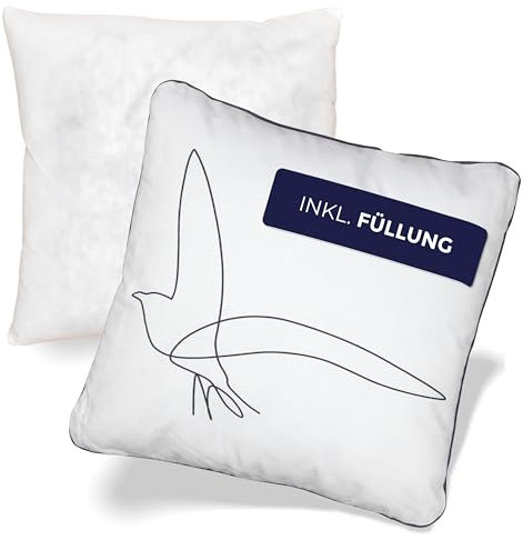 NOAH VERDE Premium Kissen 45x45, Sofakissen mit Füllung und Bezug, Zierkissen-Maritim Möwe Beige Marineblau, Outdoor Dekokissen Zierkissen & -hüllen Couch Kissen Meer Kuschelkissen nautisch