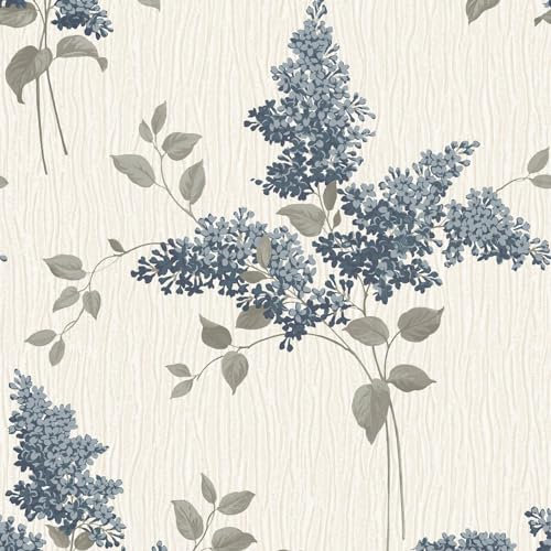 Belgravia Tiffany Fiore Wallpaper – Embossed Textured Heavyweight Vinyl Wallpaper – Modern Wallpaper for Living Room, Bedroom, Hallway – Navy Blue/Cream