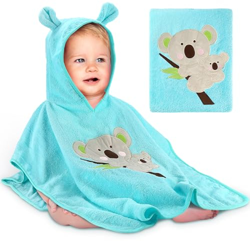 Yosemy Kapuzenhandtuch Baby-Oeko TEX- Baby Handtuch Kapuze 100% Baumwolle Badeponcho Kinder Babyhandtuch mit Kapuze Weich & Super Saugfähig 0-3 Jahre-Koala