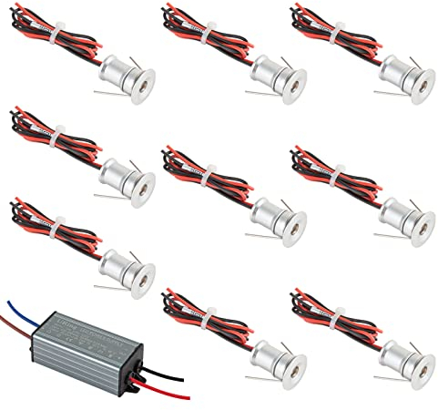URing Mini Led Spot LED-Scheinwerfer 12V 1W, LED mini Spot einbaustrahler 12V strahler IP65 Warmweiß, DIY-Beleuchtung led deckenspots Downlight für Küche, Treppe, Schrank, Flur, Badezimmer, 60°, 9PCS