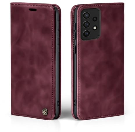 LBH Handyhülle für Samsung Galaxy A72 in Weinrot mit Karten- und Geldfach Smartphone Hülle mit Standfunktion Flip Case Schutzhülle Magnetverschluss Vintage