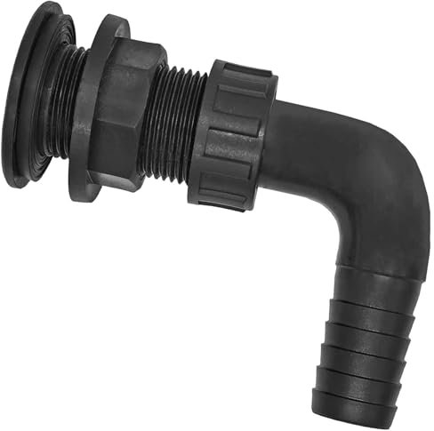 Tank Durchführung mit 90° Grad Winkel für Loch Duchmesser 26mm + Schlauchtülle Außen Durchmesser 12mm - Gewinde Fitting Fass Verschraubung aus Kunststoff