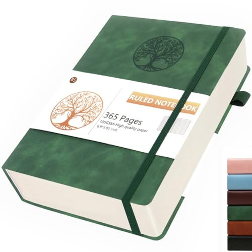 Dzhzal Liniertes Notizbuch mit Baummotiv, B5 365 Seiten College-Lineatur 100 gsm, Dicke Notizbücher zum Schreiben, Hardcover Leder Tagebuch für Frauen und Männer für Arbeit, Business, Schule