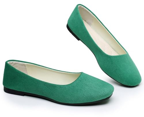 Timween Womens Ballet Flats, 25 Vibrant Colors Available Ladies Casual Square-Toe Flat Shoes Women Indoor Outdoor Comfy Slip On Ballerina Pumps Solid Color Suede-Effect Upper Portable Flats