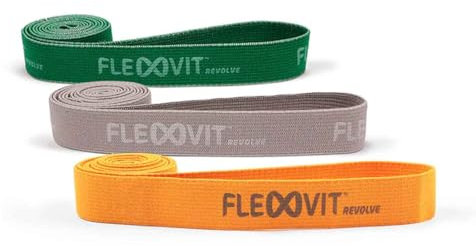 FLEXVIT Revolve 3er Set Physio (Honiggelb, Hellgrau, Grün) - Widerstandsband-Set für Reha, Neuroathletik und Funktionelle Übungen, Verschiedene Stärken, Hautfreundlich und Robust
