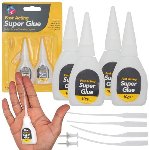 4Pcs Super Glue Bottles 10g, All Purpose Clear Instant Adhesive with Anti-Clog Cap & Nozzle | Strong Bond for Wood, Plastic, Metal, Glass, Ceramic, Leather, DIY Repairs
