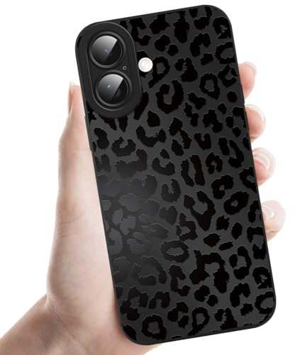 Coalbooliy Handyhülle für iPhone 16 hülle 6,1'', Aesthetic Leopard Leoparden Muster Design Schwarz Weiche TPU Silikon Stoßfest Kameraschutz Schutzhülle Bumper Ultra Dünn Mädchen Case, 04