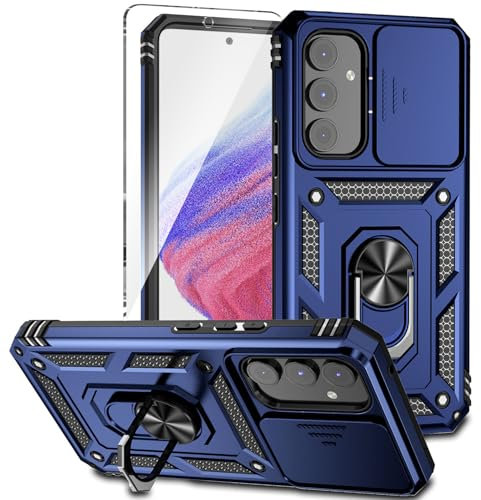 Xzmysxg für Samsung Galaxy A54 5G Hülle, für Samsung A54 Handyhülle Kameraschutz Slide Camera Mit Schutzfolie, Drehbarer Fingerring Ständer Militärqualität Schutzhülle (Blau)