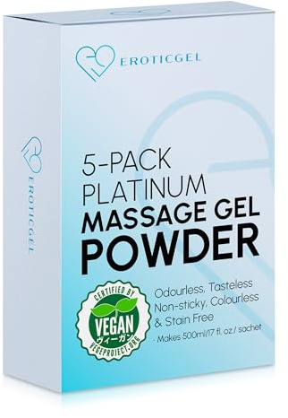 Japanese Nuru Massage Gel Powder Platinum 5x5g, Makes 2.5 litres | Plain formula, custom blends, made in Japan. Vegan, fragrance free, paraben & glycerine free. Water based, 5 sachets