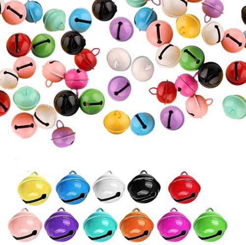 50 Pcs Bells for Crafts, 22 Mm Jingle Bells for Crafts, Eyelets Colorful Painted Mini Bells Cat Collars Cheerful Sound Craft Bells for Jewelry Ornaments Xmas Tree Pendants Holiday Decor