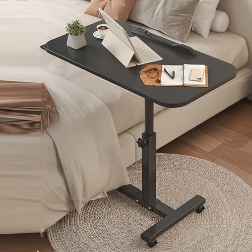 Escritorio rodante inclinable para cama con ruedas, bandeja ajustable en altura para laptop, cama, sofá, mesa auxiliar con tiras deflectoras individuales, patas de mesa negras de altura ajustable