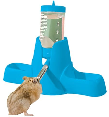 Valicaer Hamster Water Bottle,80ml Guinea Pig Water Bottle Non Drip Hamsters Automatic Water Dispenser with Stand and Two Food Container for Small Animals,Rabbit,Dwarf,Gerbil,Chinchilla (Blue, L)
