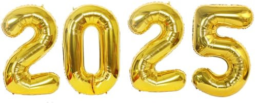 D2D |Silvester 2025 Ballons XXL in Gold - Größe: 100 cm - Folienballons - Zahlenballon - Neujahres Party - Helium Ballons