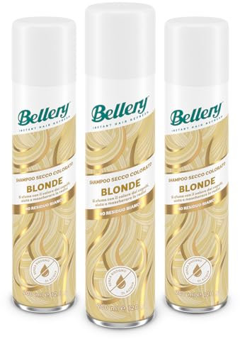 Bellery Blonde Dry Shampoo - Shampoo Secco Spray per Capelli Biondi - Aiuta a Nascondere Ricrescita e Capelli Grigi - Fragranza Fruttata e Delicata - 3 Shampoo Spray da 200ml