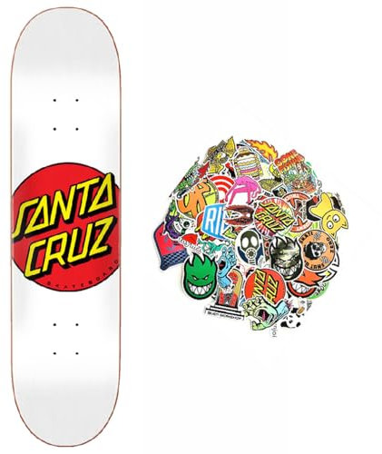 Santa Cruz skateboard Skateboard Deck Classic DOT Logo mit 20 kostenlosen Skateboard-Stickern und Grip (Weiß, 8.0)