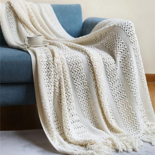 Kuscheldecke Gestrickte Überwurfdecken als Geschenk mit Fransen, Gelb, Creme, Grau, Khaki, klobige Vintage-Decken, luxuriöser, leichter Reisedeckenbezug Decke werfen Für Sofa und Stühle,Bett(Mess crea