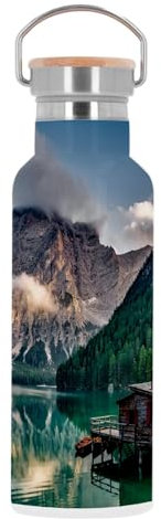 Thermos flask made of stainless steel, thermos bottle, mountain lake, turquoise, 500 ml