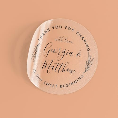 Individuelle transparente Aufkleber – kreisförmiges Design mit eleganter Schrift für Dankeskarten, personalisiert für Hochzeiten oder besondere Anlässe, wasserdicht