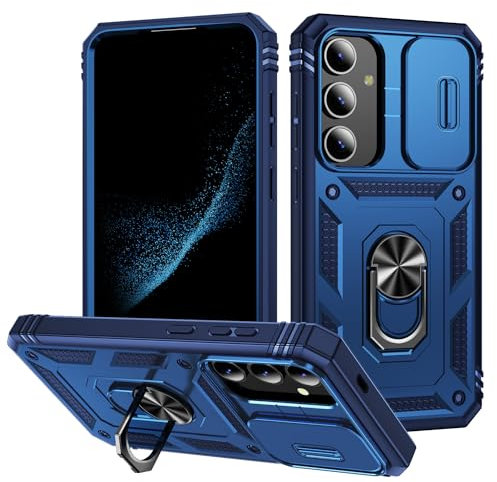 DAWEIXEAU Coque Galaxy S25,Antichoc Support Protection Housse avec Lentille Coulissante Couverture Étui pour Samsung Galaxy S25 (Bleu)