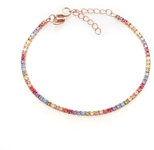 Louis Ciocchetti dal 1887 Bracciale Tennis Argento Rosato 925 con Zirconi 5A, Gioiello Elegante RegolabilenDonna, Idea Regalo Raffinata con Packaging Lusso, Qualità Made in Italy (Arcobaleno, 2mm)
