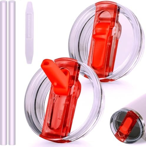 40oz Leakproof Lids for Stanley Cup - Tumbler Detachable Flip Straw Lid,Lids Replacement for Stanley Cups,Travel Cup Accessories,Set with Cover,Straw,Non Spill Lid, Detachable Tool(Red-2PCS)