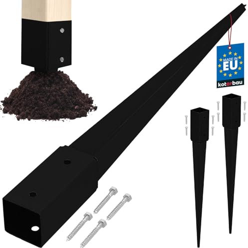 KOTARBAU® 2 Stk. Pfostenträger zum Einschlagen 61x61x750mm Verzinkt-pulverbeschichteter Stahl Einschlaghülse Erdanker Einschlagbodenhülse Gartenzaun Erdungsspieß Bodenanker Einschlaghülsen Holzpfosten