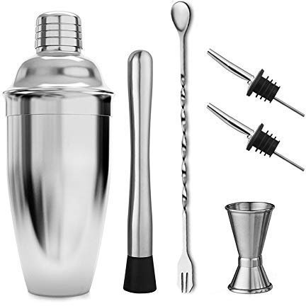 AZHAOJLI Ensemble de Cocktails en Acier Inoxydable 550 ml/750 ML, Shaker à Cocktail avec doseur, cuillère de Bar, Pince à glaçons, kit de Barman, shakers à Cocktail