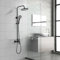 STANEW - Columna de ducha para cuarto de baño, conjunto de ducha mecánico con cabezal de ducha redondo y puño de ABS con 3 chorros (negro)
