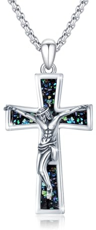 PARYFO Herren Kreuz Kette 925 Sterling Silber Jesus Kreuz Anhänger Halskette mit Abalone Muschel Kruzifix Halskette Kreuz Jesus Schutz Amulett Schmuck für Männer Christian