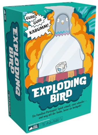 Exploding Kittens Exploding Bird, 3+ Personen, Alter 7+, Partyspiel | Schüttelt die Taube, erledigt Aufgaben als Team und zeichnet, beschreibt oder spielt mithilfe der 75 Karten Scharade.