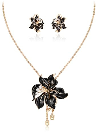 Clearine Flower Necklace Earrings Set for Women, Enamel Statement Turqoise Orchid Floral Jewellery