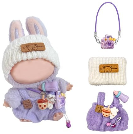 Kleidung Set für 17cm Puppe | Kawaii Monster Puppenkleidung | Cute 15cm Poupée Bekleidung Zubehör | Mini Kuscheltier Kleidung Outfit | Doll Clothing Sets (Ohne Puppe), Lila