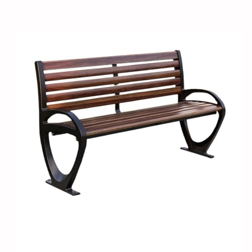 CJHFR472SG modernité Banc de Parc d'extérieur Marron foncé, Pieds en Aluminium, Chaise en Fibre de Verre avec Dossier, Tabouret Long Meuble