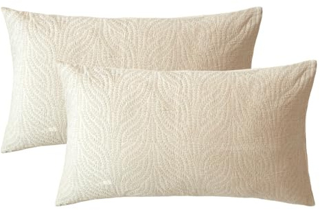 SOULFUL Leinen Kissenbezug 40x80 Baumwolle 2 Teilig, Wheatear | Jacquard Boho Textur Kissenbezüge 2 Teilig mit Reißverschluss, ÖkoTex Zertifiziert