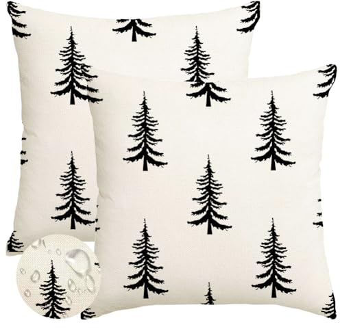 RABUSOFA Tannenbaum Outdoor Weihnachtskissenbezüge Kissenbezug 50x50 2er Set Wasserfest Weihnachten Weiß Weihnachtsdeko Winterdeko Xmas Deko Decorations Indoor (Weiß, 50 x 50 cm)