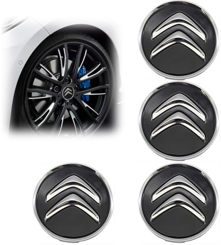 Lot De 4 Cache Moyeu, 60 Mm Enjoliveurs pour Auto, ABS Cache Moyeux, Enjoliveurs De Roue en Alliage, Compatible avec Citroën C1 C2 C3 C4 C5, Accessoires De Voiture, Noir