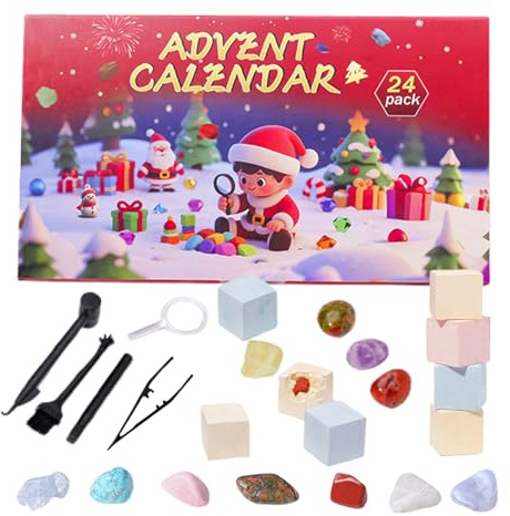 Steine Ausgraben Adventskalender 2025, 24 Stück Kristall Weihnachtskalender, Edelsteine Ausgraben Für Kinder, Steinsammlung Geschenke Für Junge Und Mädchen