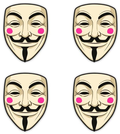 Aufkleber: 75 mm, 4 Stück - Guy Fawkes Maske Hacker Vinyl Sticker für Programmierer