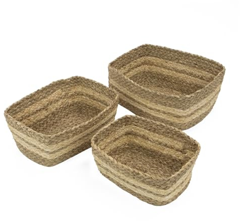 JVL Palma Set of 3 Natural Storage Baskets — Eco-Friendly Woven Organizer for Toys, Laundry & Home Décor